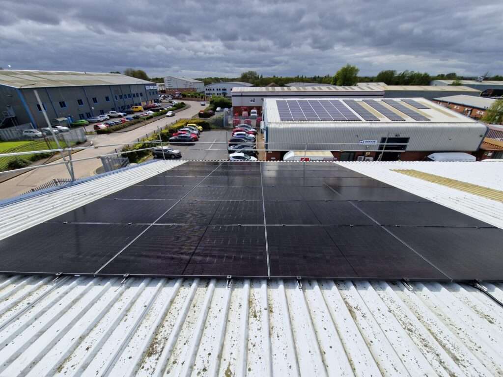Commercial roof fitted with solar PV panels
